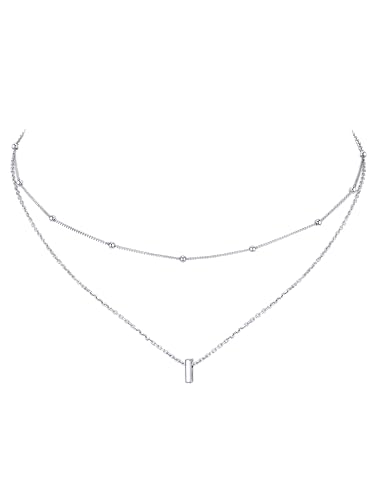 ChicSilver Layered Initial Necklace for Women, 925 Sterling Silver Personalized Letter A-Z Pendant Necklaces, Hypoallergenic Silver Choker with Adjustable 16" Rolo Chain, Dainty Birthday jewelry - style: I