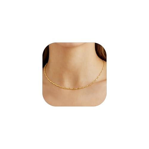 FOCALOOK Choker Necklace for Women, Double Layered Boho Beaded Choker Chain | Dainty 14K Gold Plated/Silver/Black Metal, Simple Small Satellite Beaded Chain Necklace, Hypoallergenic for Everyday Wear - color: 03.Beaded Choker-Gold
