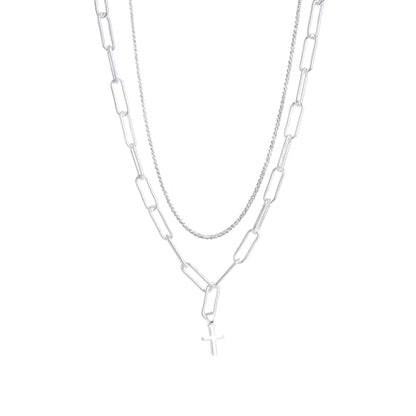 Cross Necklace 14K Silver Plated Dainty Small Pendant Choker Simple Trendy Cute Charm Chain Faith Jewelry Religious Minimalist Gift - style: 14 Silver Paperclip+Cross