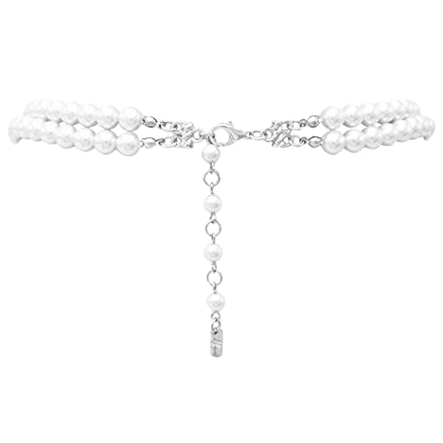 Rosemarie Collections Double-Strand Classic Simulated Pearl Necklace And Earring Set - Adjustable Faux Pearl Necklaces for Women - Elegant Jewelry for Special Occasions & Everyday Wear - color: 8mm, White Pearl Silver Tone