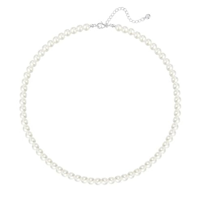 FUNEIA Dainty Pearl Necklace for Women 14K Gold Plated Faux Pearl Choker Necklaces Trendy White Silver Small Pearl Necklace Strand Wedding Prom Bridal Pearls Jewelry 14/16/18/20 Inches - color: B-6mm Pearl Necklace-Silver