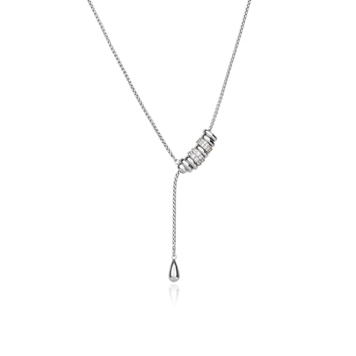ARSIS Lariat Long Gold Necklace for Women, 18K Gold/Platinum Plated Y-Shaped Drop Dangle Pendant Necklace, Long Adjustable Pull Slider Chain Jewelry Gift for Her - color: Silver-teardrop slider