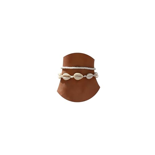 Qceasiy Starfish Ankle Bracelets for Women, Boho Beaded Beach Anklets Set | Gold-plated layered anklets in seashell, disc, and conch styles, with stretch or adjustable fits for summer beach outfits. - color: White 4