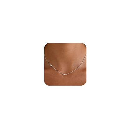 Gold Necklace for Women, Dainty Initial Necklace 14K Gold Plated Dainty Sideways Letter Necklace Personalized Gold Necklace Simple Initial Choker Necklaces for Women Trendy Jewelry Gifts - color: Silver, style: T