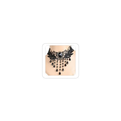 Gothic Victorian Style Vampire Choker Necklace for Women Black Crystal Tassel Lace Collar Necklace Halloween Punk Black Sexy Lace Necklace Halloween Cavewoman Costume - style: Crystal Tassel