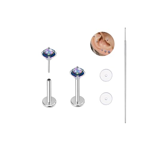 BelezaDosas G23 Titanium Labret Studs 16G Threadless Push-in Press Fit Lip Cluster Tragus Helix Lobe Conch Rook Medusa Cartilage Monroe Earring Push Back Piercing Jewelry - color: 18g6mm2.0 po vm