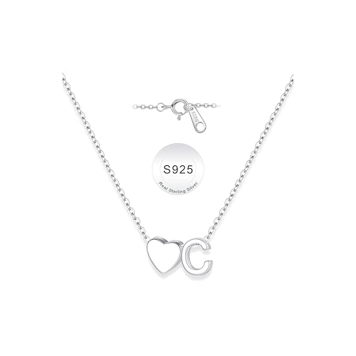 Turandoss S925 Sterling Silver Initial Necklaces for 5-16 Years Old Girls | Dainty Teen Girl Gifts Trendy Stuff Heart Initial A-Z Necklaces Personalized Birthday Jewelry Gifts for Girls - color: C