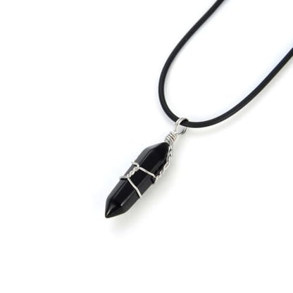 Adabele 1pc Natural Gemstone Bullet Pendant Necklace 18 Inch Crystal Stone Quartz Reiki Chakra Energy Rock PU Leather Cord Necklace Waterproof Women Jewelry - color: Obsidian (black)