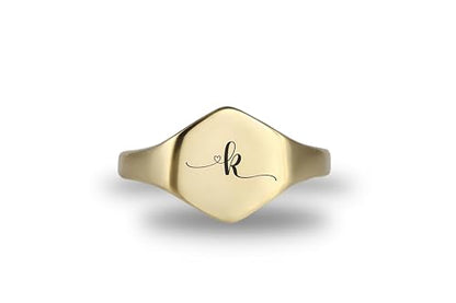 14k Gold Name Signet Ring - Engraved Signature Perfect For Her Valentine's Day Gift