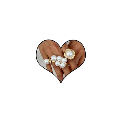 Chunky Gold Shell Starfish Ring Set for Women Trendy Gold Flower Scallop Seashell Starfish Gemstone Rings Adjustable Stacking Statement R-ings Non Tarnish Spring Summer Jewelry Accessories - color: A8:3 pcs