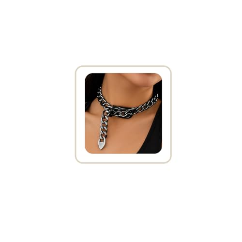 Cuban Link Chain Necklace Punk Belt Buckle Shaped Chunky Choker Necklace Statement Thick Chain Necklace Jewelry Gifts for Women Men - color: Style1-black