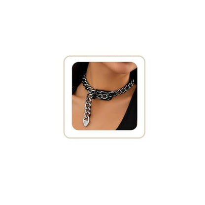 Cuban Link Chain Necklace Punk Belt Buckle Shaped Chunky Choker Necklace Statement Thick Chain Necklace Jewelry Gifts for Women Men - color: Style1-black