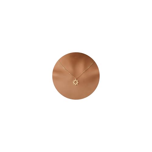 Dainty Gold Necklace: 14k Gold Plated Dianty Boots Bow Sun Moon Horse Evil Eye Conch Seahorse Necklace for Women 16.5"+2" - color: Sun