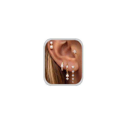 MILACOLATO 5 Pairs 925 Sterling Silver Earrings for Women Trendy Ear Stacks | 14K Gold Plated Stud Huggie Hoop Earrings Set Hypoallergenic CZ Pearl Dangle Earring Prom Bridal Bridesmaids Wedding Jewelry - color: Gold - 2 Pairs of Pearl Earrings + 3 Pairs