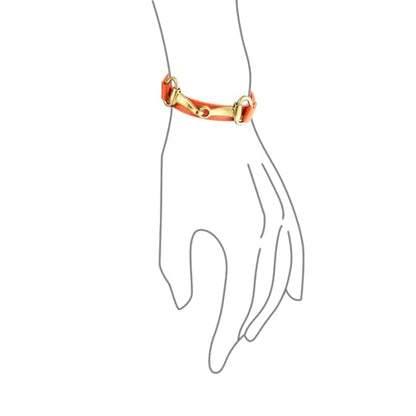 Genuine Leather Black Orange Red Equestrian Snaffle Horse Bit Wrap Bracelet - color: Orange