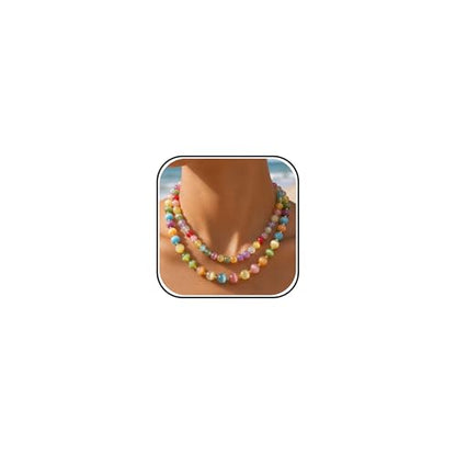 Dopamine Necklace UV Reactive Colorful Rainbow Beaded Necklace Dopamine Jewelry Set Color Changing Mood Necklaces Bracelet Earrings Summer Beach Vacation Gift for Women - color: B3：two necklace changing