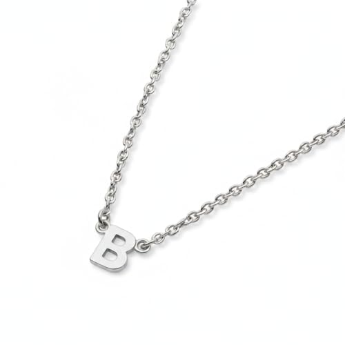 OAK & LUNA Inez Initial Necklace - Gold Plated & Sterling Silver — A-Z Letter Pendant on 15″ + 2″ Adjustable Cable Chain - color: 925 Sterling Silver, style: Letter B