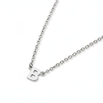 OAK & LUNA Inez Initial Necklace - Gold Plated & Sterling Silver — A-Z Letter Pendant on 15″ + 2″ Adjustable Cable Chain - color: 925 Sterling Silver, style: Letter B