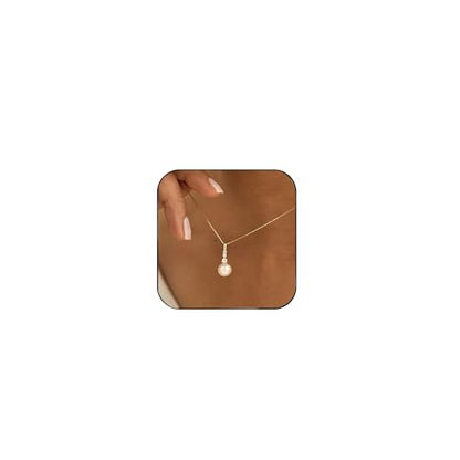 Gold Necklace for Women, 14k Gold Plated Cubic Zirconia Solitaire Pendant Necklace Waterproof Formal Necklaces for Women Cute Simple Necklaces Trendy Gold Jewelry Non Tarnish - color: Gold-pearl 2