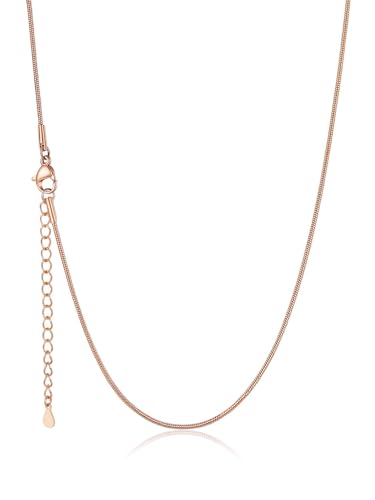 U7 Snake Necklace for Women 14K Gold Plated/Silver/Rose Gold/Black Chain Necklace Hypoallergenic, Stainless Steel Tiny Snake Chain Necklace 1/1.2/1.5/2MM, 14-30" Adjustable Minimalist Gift - color: f.Rose Gold-1.2mm