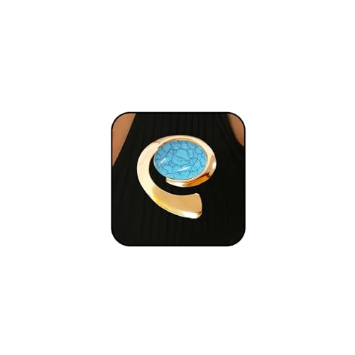 Boho Chunky Gold Swirl Oval Turquoise Brooch for Women Retro Statement Dainty Big Faux Pearl Brooches Lapel Pins Suit Costume Accessories Jewelry Gift - color: Gold 1