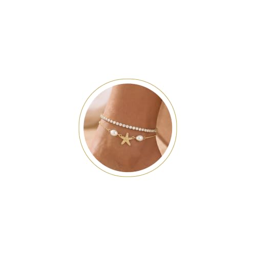 Robaice Anklets for Women, 14K Gold Plated Layered Ankle Bracelets | Waterproof Figaro Link Pearl Anklet, Ankle Bracelets for Women Stackable, Summer Beach Jewelry Gifts Non Tarnish - style: Gold CZ Starfish Anklet