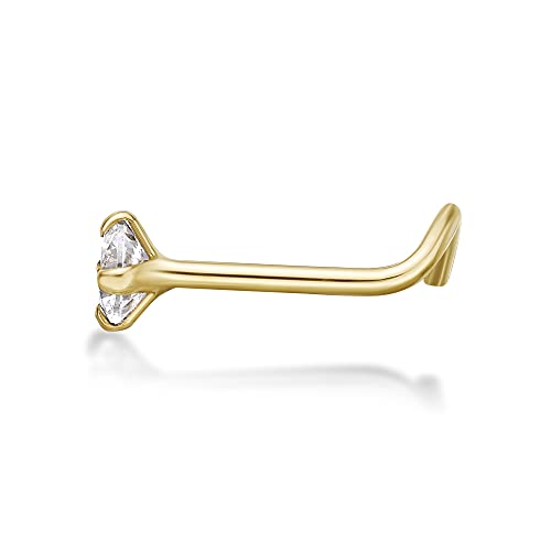 20 Gauge Curved Screw Nose Stud for Women - 14k White or Yellow Gold 2mm or 3mm Cubic Zirconia Nose Ring for Her - CZ Unisex Hypoallergenic Piercing Jewelry - 20G Body Piercing for Men