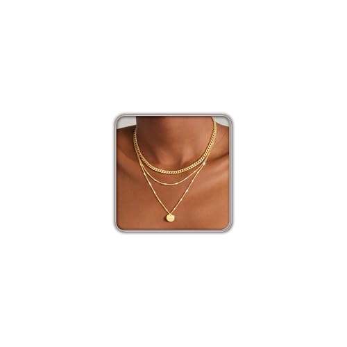 Layered Gold Necklace for Women Trendy,14K Gold Plated Dainty Stackable Cuban Link Herringbone Paperclip Chain Diamond/Coin/Cross/Tag/Mobius Pendant Necklace Set Fashion Jewelry Christmas Gifts - color: Gold Minimalist Dot