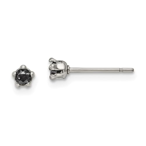 Stainless Steel Polished 3mm Black Star Cubic Zirconia Stud Earrings | Length- 0.13 in Width-0.14 in