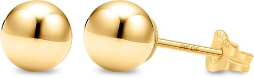 Kezef 14K Gold Filled Ball Stud Earrings for Women - Thick 14K Gold Layer, Hypoallergenic for Sensitive Ears, Round Studs | 3mm-9mm - style: 6mm