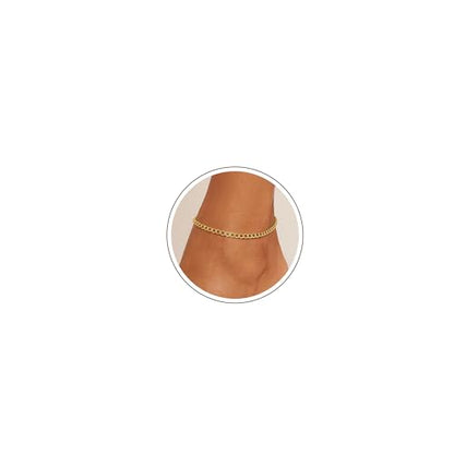 Waterproof Ankle Bracelets for Women Gold Anklets Non Tarnish Pearl/Figaro/Cuban/Snake Chain Anklet Adjustable Anklets for Womens Summer Beach Anklet Foot Jewelry for Women Gift - color: Cuban Chain-Gold