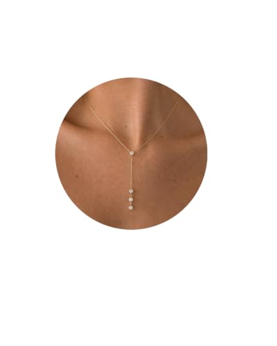 14K Gold Plated Lariat Necklace for Women, Dainty Star Drop Long Necklaces CZ Y-Shaped Pendant Necklaces for Women Trendy Jewelry - color: CZ Y-Shaped Necklace-Gold