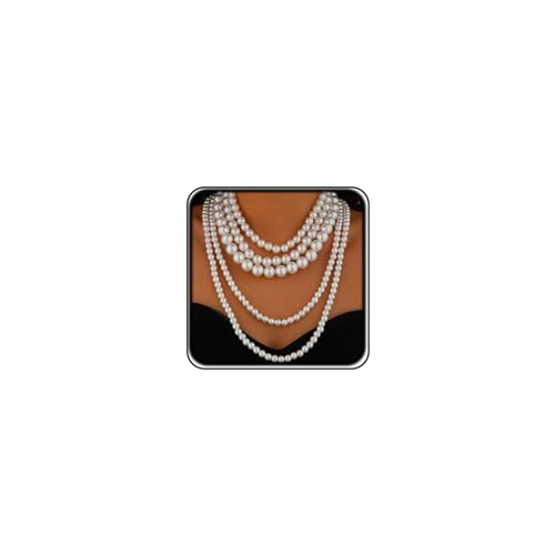 Chunky Long Layered Pearl Necklaces for Women 1920s Multi Strand Layering Faux Pearls Pendant Necklace Vintage Large Stack Statement Jewelry
