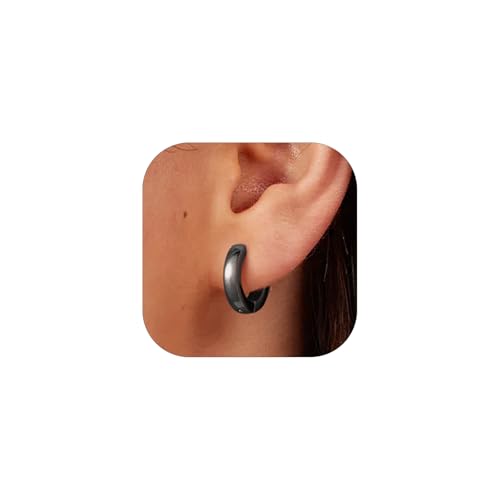 PROSTEEL Huggie Hoop Earrings for Women Men Stainless Steel Lightweight | Small Hypoallergenic Hoop Earrings, 8-16mm Silver/Gold Huggie Earrings for Women Comfort for Daily Wear dnd Cartilage Styling - color: B. Black, size: 9mm