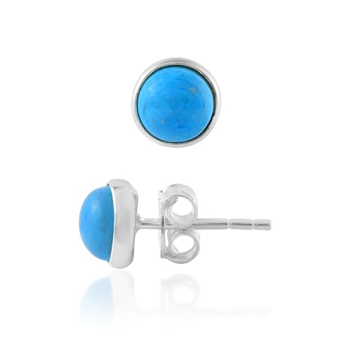 5 MM Natural Gemstone 925 Sterling Silver Hypoallergenic Studs Earrings Jewelry for Women Dainty Trendy Antiqued Silver Birthstone Earrings Jewelry Gifts for Women and Her - color: Turquoise