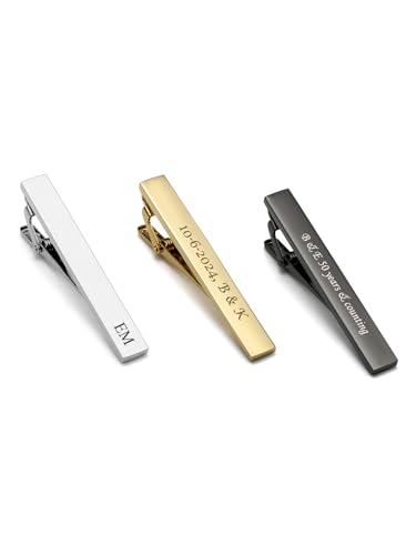 Jovivi Personalized Custom Tie Clip Bar for Men Engraved Tie Clips Pin, Groomsmen Mans Fathers Day Wedding Gift - color: Engraving(Mix-colors 3pcs)