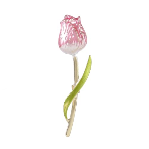 Rhinestone Tulip Flower Brooch Pin for Women Dainty Floral Lapel Pin Gold Plated Tulip Flowers Green Leaf Broochs Pins Trendy Wedding Party Jewelry Accessories - color: flower