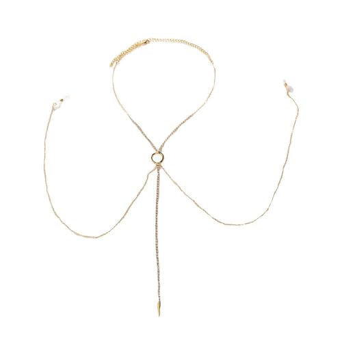 Rhinestone Fake Nipple Rings Body Chain for Women Crystal Tassel Bra Chest Chain Non Piercing Nipple Noose Body Chains Jewelry Sexy Summer Beach Bikini Body Jewelry - color: Gold