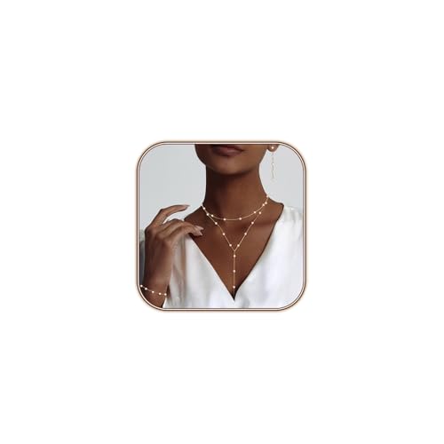 HERIER Lariat Gold Necklace for Women, Dainty Long Necklace 14k Gold Plated/Silver Y-Shaped Layered Beaded Chain Drop Necklaces for Women Trendy Simple Gold Jewelry for Women Gifts - color: Y Layered Pearl Jewelry-Gold