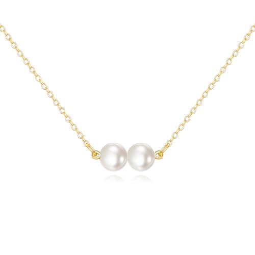 KECHO 14K Real Gold Beads Pendant Necklace Solid Yellow Gold Jewelry Anniversary Birthday Gifts for Women - color: White Pearl 2