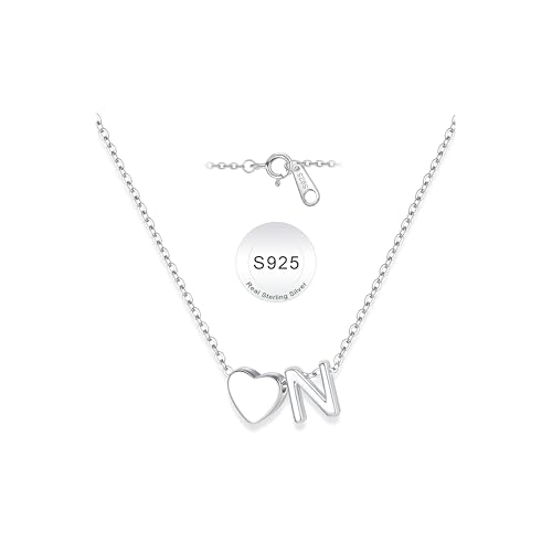 Turandoss S925 Sterling Silver Initial Necklaces for 5-16 Years Old Girls | Dainty Teen Girl Gifts Trendy Stuff Heart Initial A-Z Necklaces Personalized Birthday Jewelry Gifts for Girls - color: N