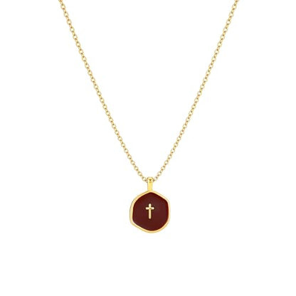 Tewiky Cross Necklace for Women 14k Gold Plated Cross Pendant Necklaces | Cute Necklaces for Women,Jewelry ,Graduation Gift for Her - color: Berry Red