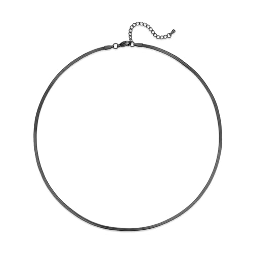 FOSIR Herringbone Necklace for Women, 14K Gold Plated/Silver/Black Choker Necklace, Dainty Surgical Stainless Steel Snake Chain for Women, 2.3mm/3mm/4mm/5mm Width - color: Black, style: 2.3mm/18 Inch