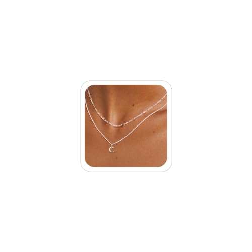 MBW Dainty Silver Layered Initial A-Z Pendant Necklaces for Women Thin | Simple Waterproof 925 Silver Plated Necklace Figaro Choker Monogram Name Jewelry Set Personalized - color: Silver InitIal NK-C