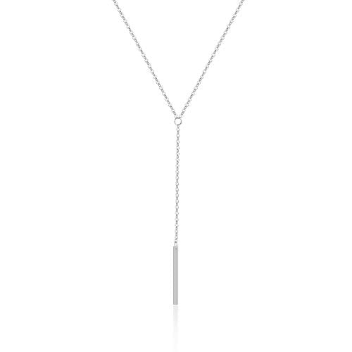 itianxi Gold Tiny Y Shaped Dainty Necklace 18K Gold Plated Cute Bar Vertical Lariat Necklace for Women - color: bar silver