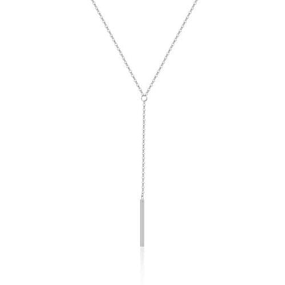 itianxi Gold Tiny Y Shaped Dainty Necklace 18K Gold Plated Cute Bar Vertical Lariat Necklace for Women - color: bar silver