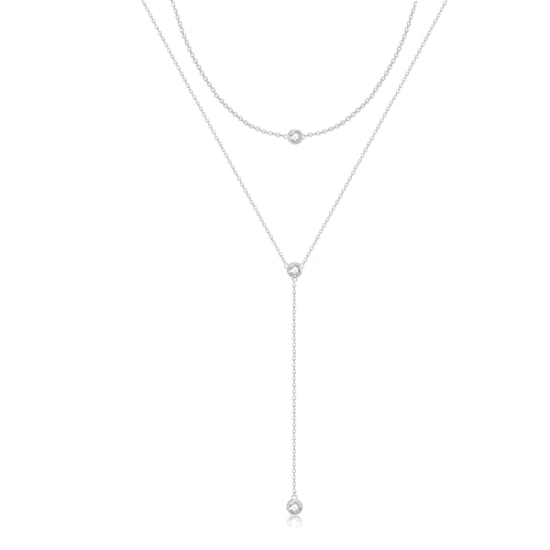 Zeffy Diamond Necklaces for Women, Dainty Gold Necklace 18k Gold Plated Layered Necklaces Simple Gold CZ Diamond Pendant Necklaces for Women Trendy Jewelry Gifts for Girls - color: Silver Three CZ Layered Y Necklace