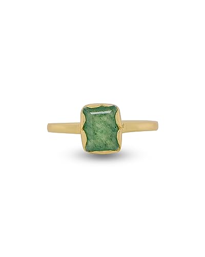 Gold Rings For Women 18k Gold Plated Dainty Non Tarnish Stackable Baguette Gemstone Band Jewelry Gift - color: AVENTURINE