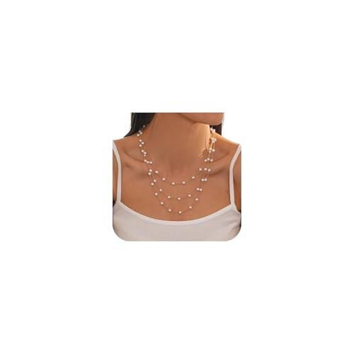 Pearls Necklaces for Women-18K Gold Plated Layered Gold Pearl Necklaces Dainty White Pearls Choker Necklace Chain Pearl Necklace for Women Elegant Valentines Gifts - color: Three-layer