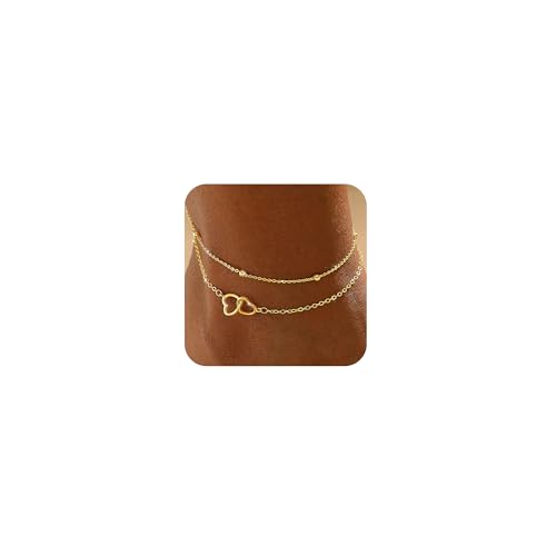 ASCOMY Ankle Bracelets for Women 14K Gold/Silver Plated Anklets for Women Waterproof Layered Cute Beads Dot Shining Twist Rope Chain Pearl Bar Link Heart Anklets Summer Beach Foot Chain Jewelry Gifts - style: Anklet B